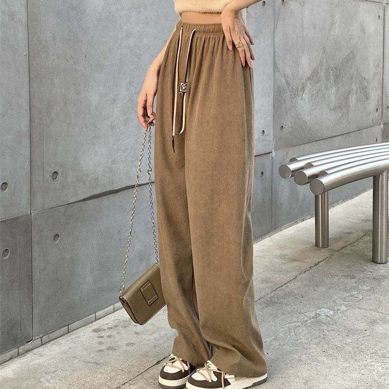 Corduroy double-belted straight-leg pants - Price Value Store