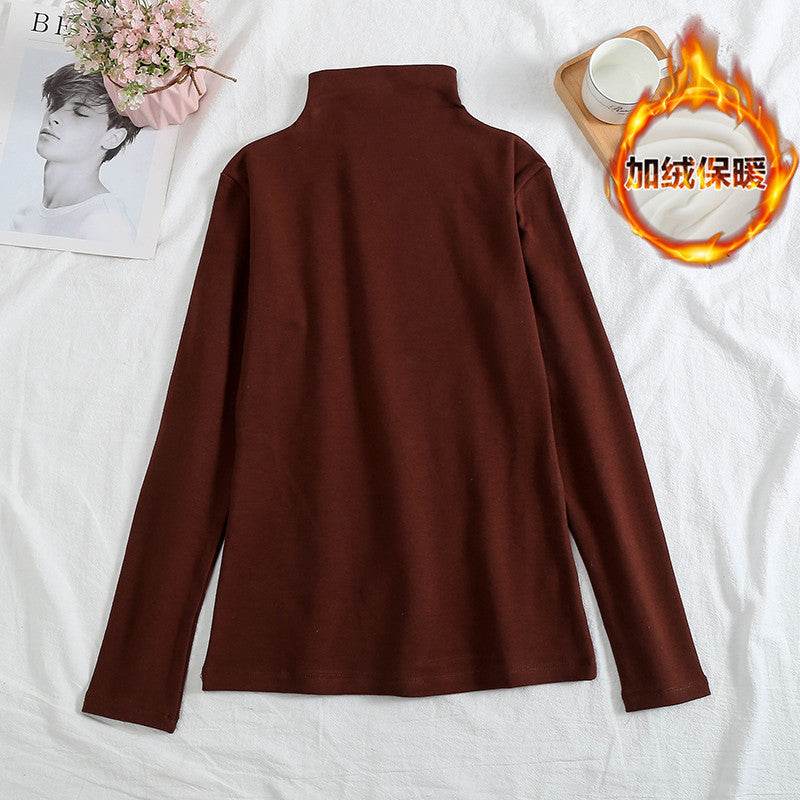 A velvet long-sleeved T-shirt as a base layer for women in solid colors - Price Value Store