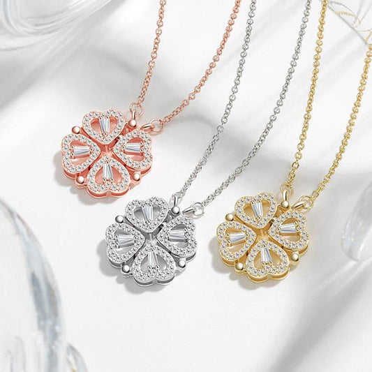 Two-Wearing Love Flower Pendant Heart-to-Heart Niche Design Sense One-Style Multi-Wearing Heart-Shaped Four-leaf Clover Necklace - Price Value Store