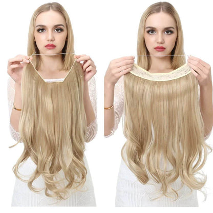 European and American wig one-piece hair quantity multiple U-shaped hair extension female fishing line wig invisible natural long curly hair - Price Value Store