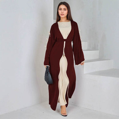 Elegant Muslim Long Robe with Bow Belt - Price Value Store