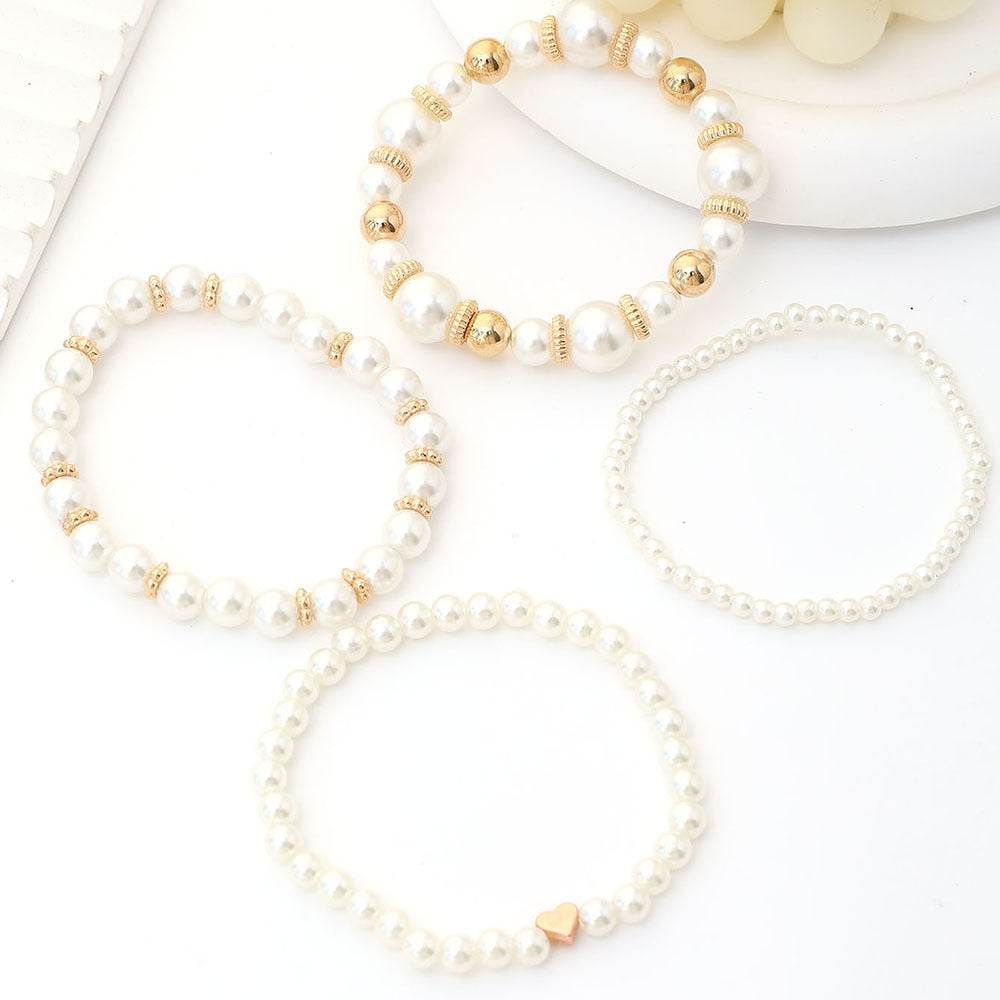 Pearl-like heart-shaped beaded bracelet - Price Value Store