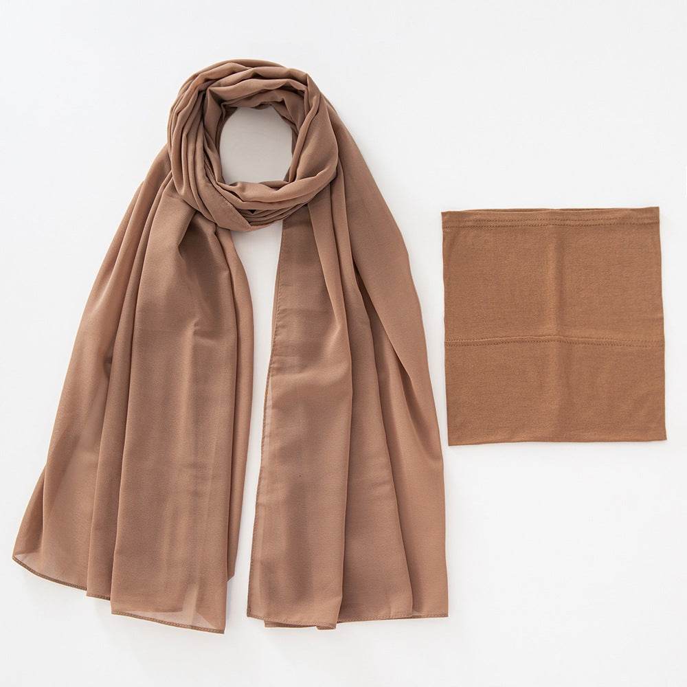 Modal Elastic Bucket Cap with Pearl Chiffon Scarf Set - Price Value Store