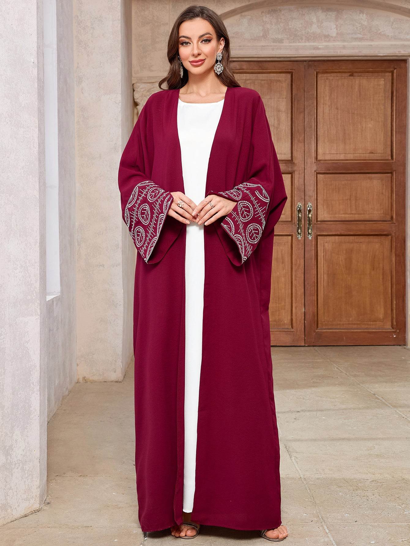 Embroidered cardigan robe with bat sleeves - Price Value Store