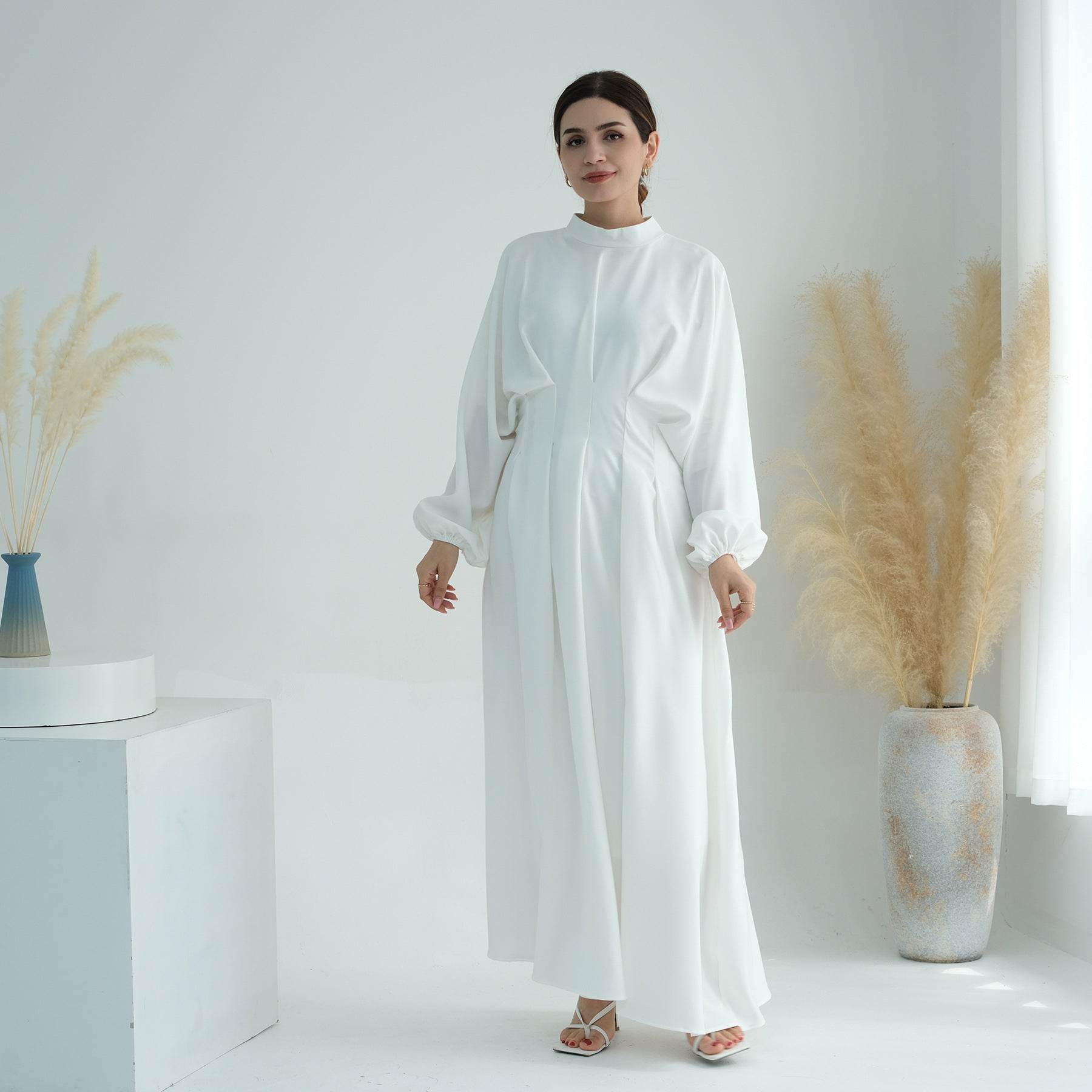 Turkey Dubai Solid Color Beam Sleeve dress - Price Value Store