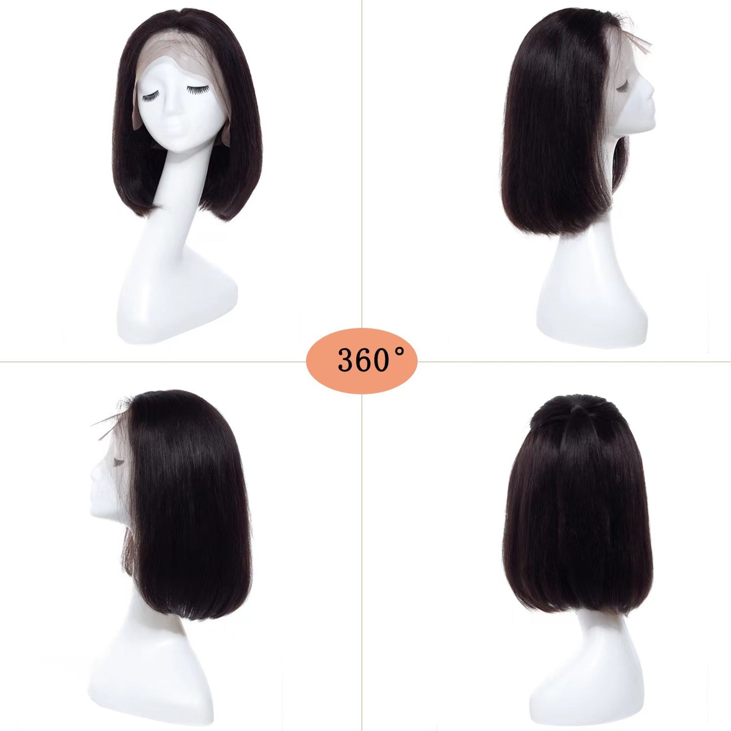 Natural color full real human hair straight wig head cover