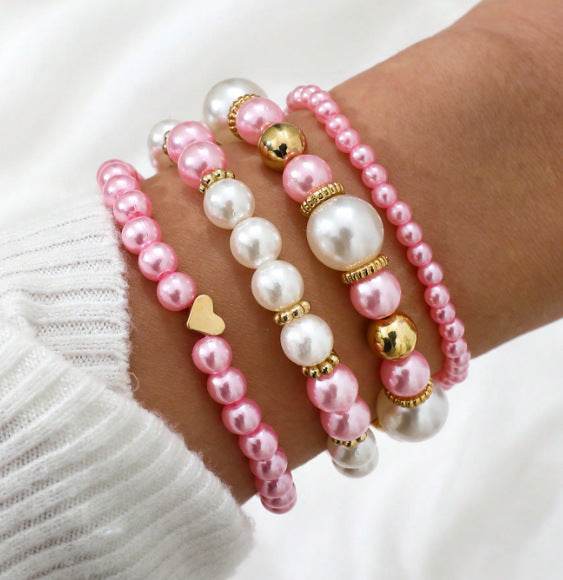 Pearl-like heart-shaped beaded bracelet - Price Value Store