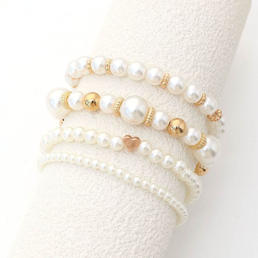 Pearl-like heart-shaped beaded bracelet - Price Value Store