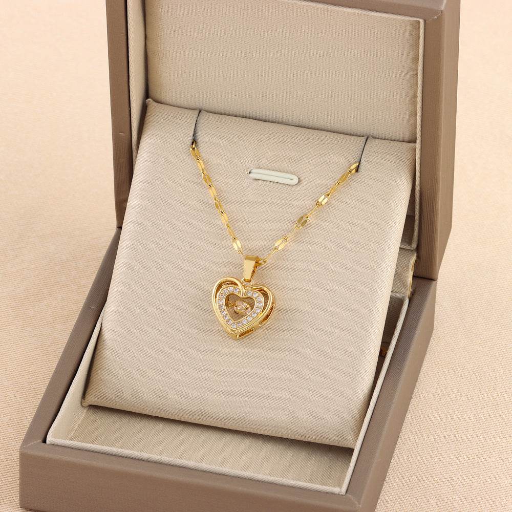 Explosions Korean double smart love pendant titanium steel necklace cross-border explosions stainless steel women's clavicle chain - Price Value Store