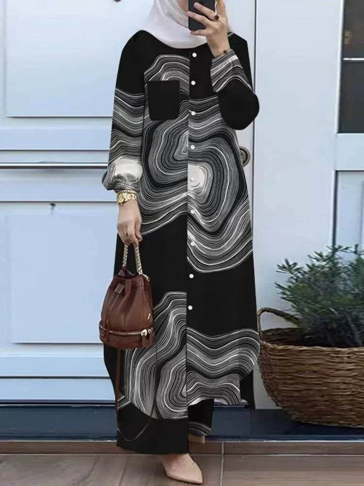Printed collar shirt and long pants set - Price Value Store
