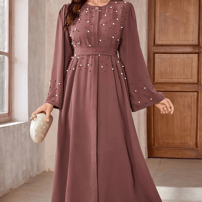 Long-sleeved pearl long dress - Price Value Store