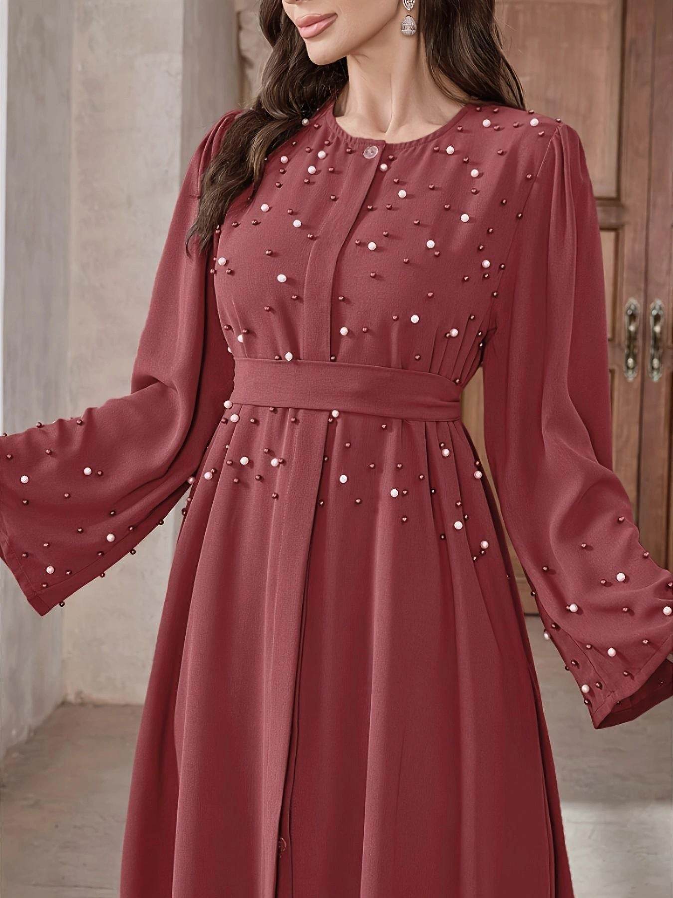 Long-sleeved pearl long dress - Price Value Store