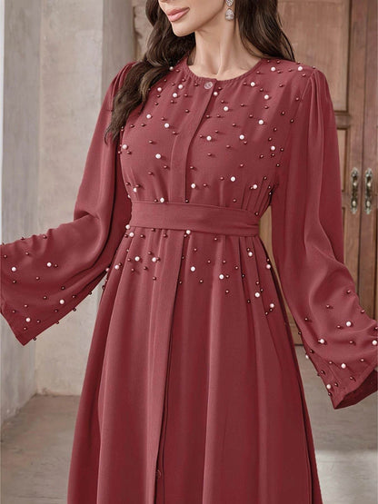 Long-sleeved pearl long dress - Price Value Store