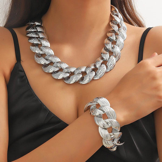 Cross-border New Necklace Hip-hop Amazon European and American Explosions CCB Bracelet Necklace Combination suit Hip-hop Necklace - Price Value Store