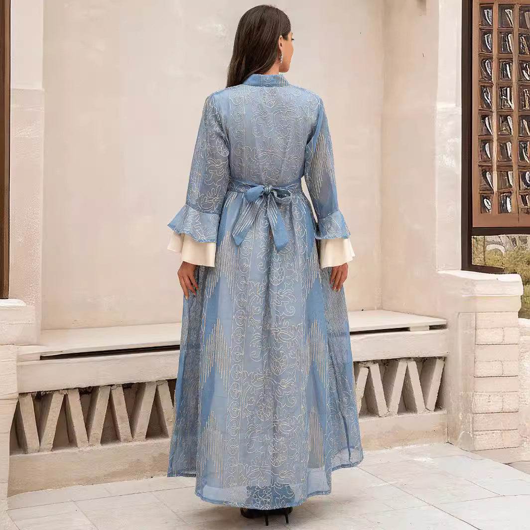Muslim Women Robe Lotus Leaf Sleeve New Mesh dress - Price Value Store