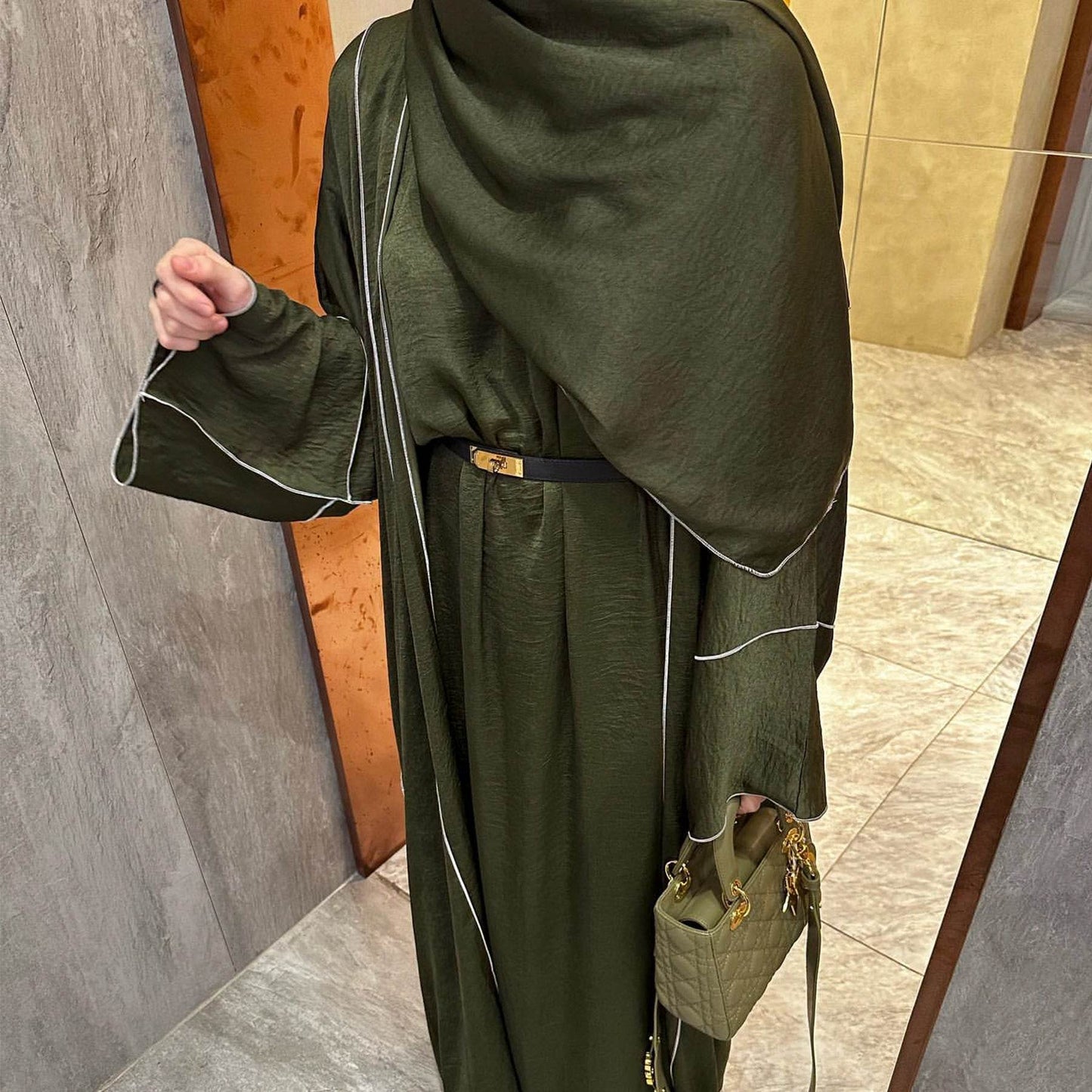 Dubai Solid Color Hook-Edge Cardigan with dress - Price Value Store
