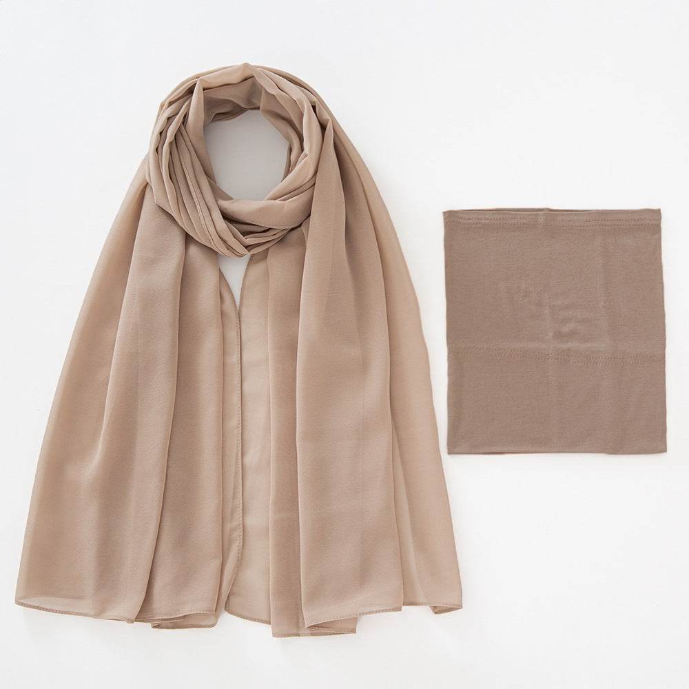 Modal Elastic Bucket Cap with Pearl Chiffon Scarf Set - Price Value Store