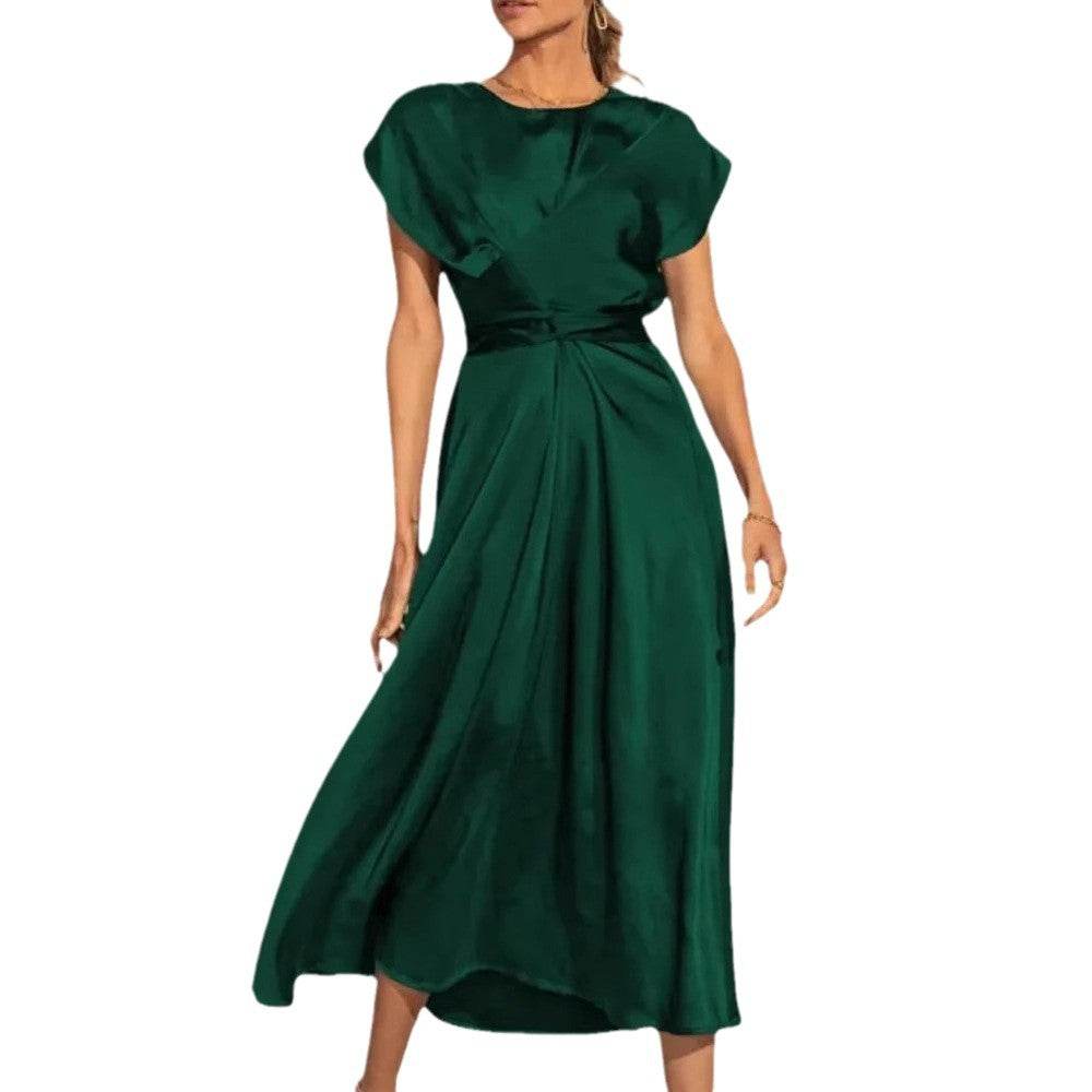 Satin Sleeveless Women's Dress with Ruffled Hem and Elastic Waist - Price Value Store