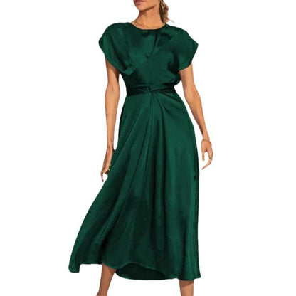 Satin Sleeveless Women's Dress with Ruffled Hem and Elastic Waist - Price Value Store