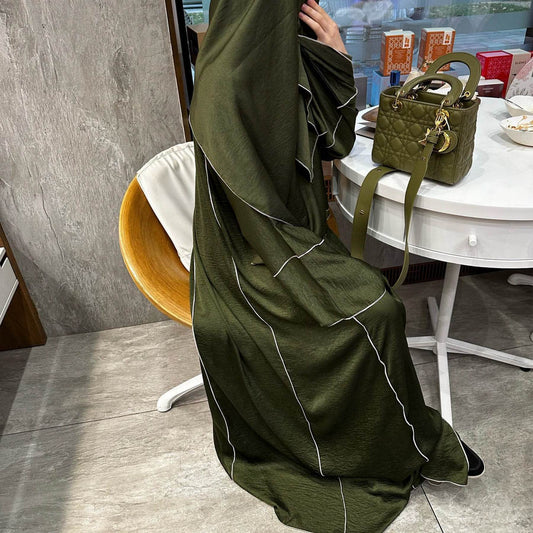 Dubai Solid Color Hook-Edge Cardigan with dress - Price Value Store