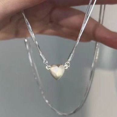 Niche design necklace Diamond Love magnet necklace multi-layer snake bone chain heart necklace temperament clavicle chain - Price Value Store