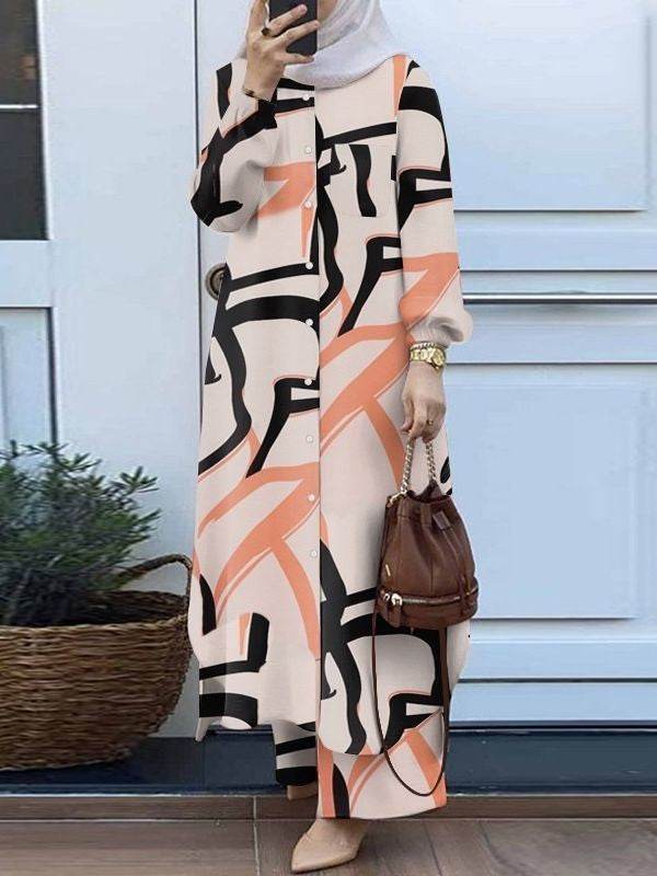 Printed collar shirt and long pants set - Price Value Store