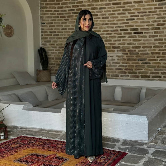 Modest Dark Green Muslim Women's Robe with Hidden Buttons - Price Value Store