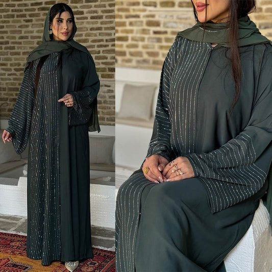Modest Dark Green Muslim Women's Robe with Hidden Buttons - Price Value Store