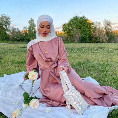 Solid-color long robe and ankle-length dress - Price Value Store