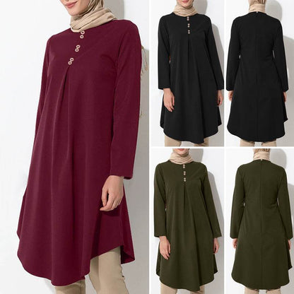 Solid-color buttoned patchwork maxi dress - Price Value Store