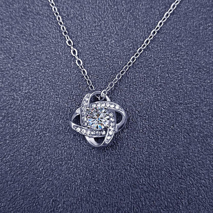 Titanium Steel Clover Necklace with Rotating Zircon Pendant - Price Value Store