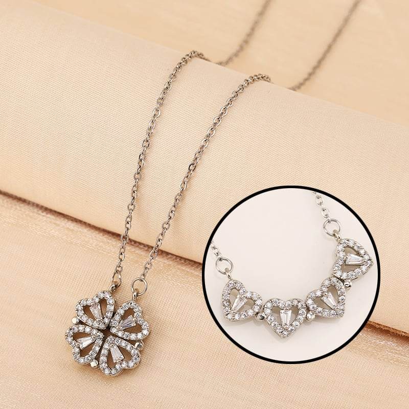 Retro Magnetic Clasp Heart & Clover Necklace - Price Value Store
