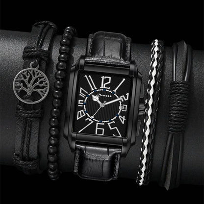 Fashion Men's Square Quartz Watch with Bracelet Set - Price Value Store