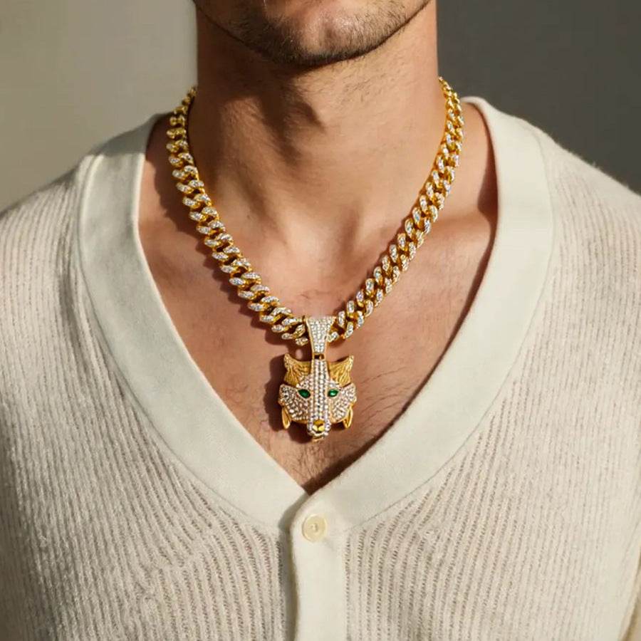 Animal Zinc Alloy Diamond Pendant Cuban Chain Necklace - Price Value Store