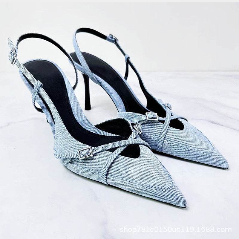 Jeans fabric high-heeled sandals - Price Value Store