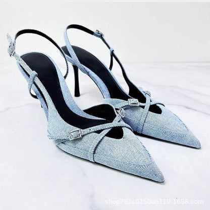 Jeans fabric high-heeled sandals - Price Value Store