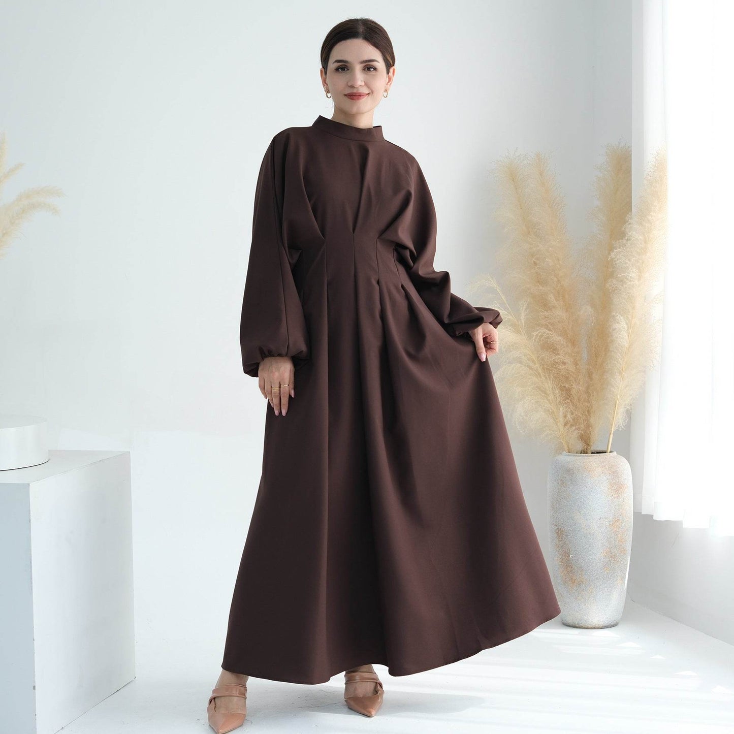 Turkey Dubai Solid Color Beam Sleeve dress - Price Value Store