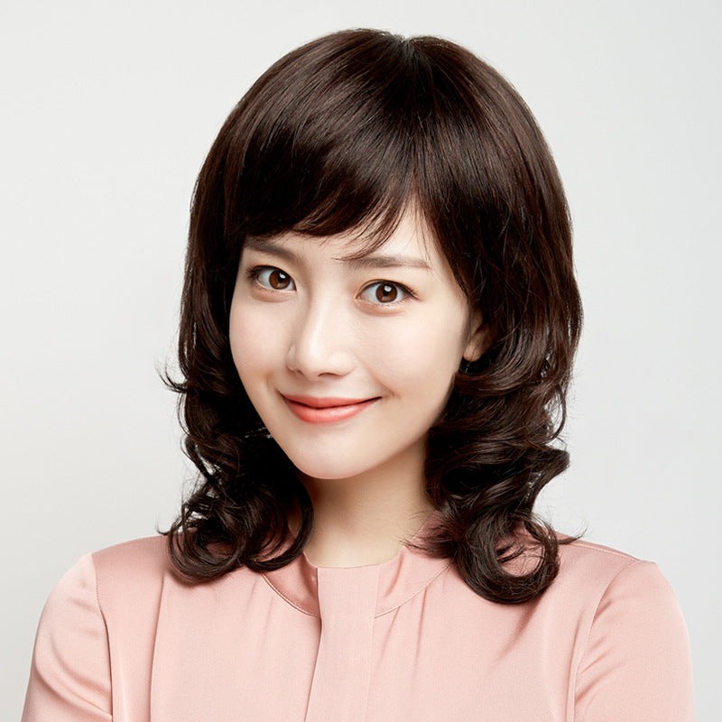 Large wavy wig for middle-aged and elderly women