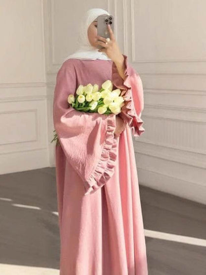 Fashionable and Elegant Pure Color Petal Sleeve Dress - Price Value Store