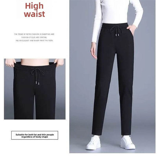 Women's High-Waisted Cotton Straight Casual Pants ? Summer Thin Elastic Trousers - Price Value Store