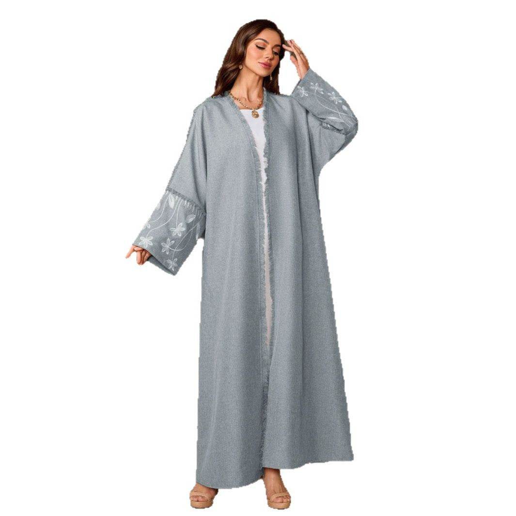 Elegant Flower Embroidered Cardigan Long Dress - Price Value Store