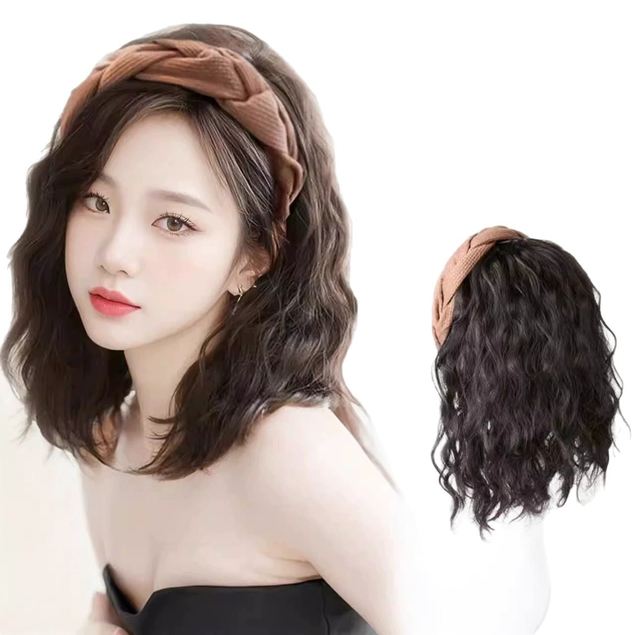 False hair band integrated high cranial top water ripple half head cover
