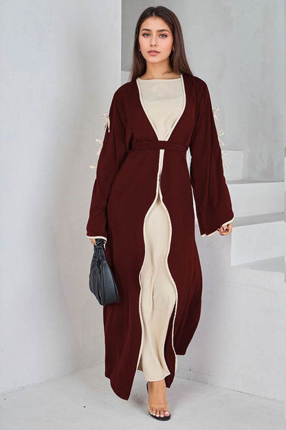 Elegant Muslim Long Robe with Bow Belt - Price Value Store