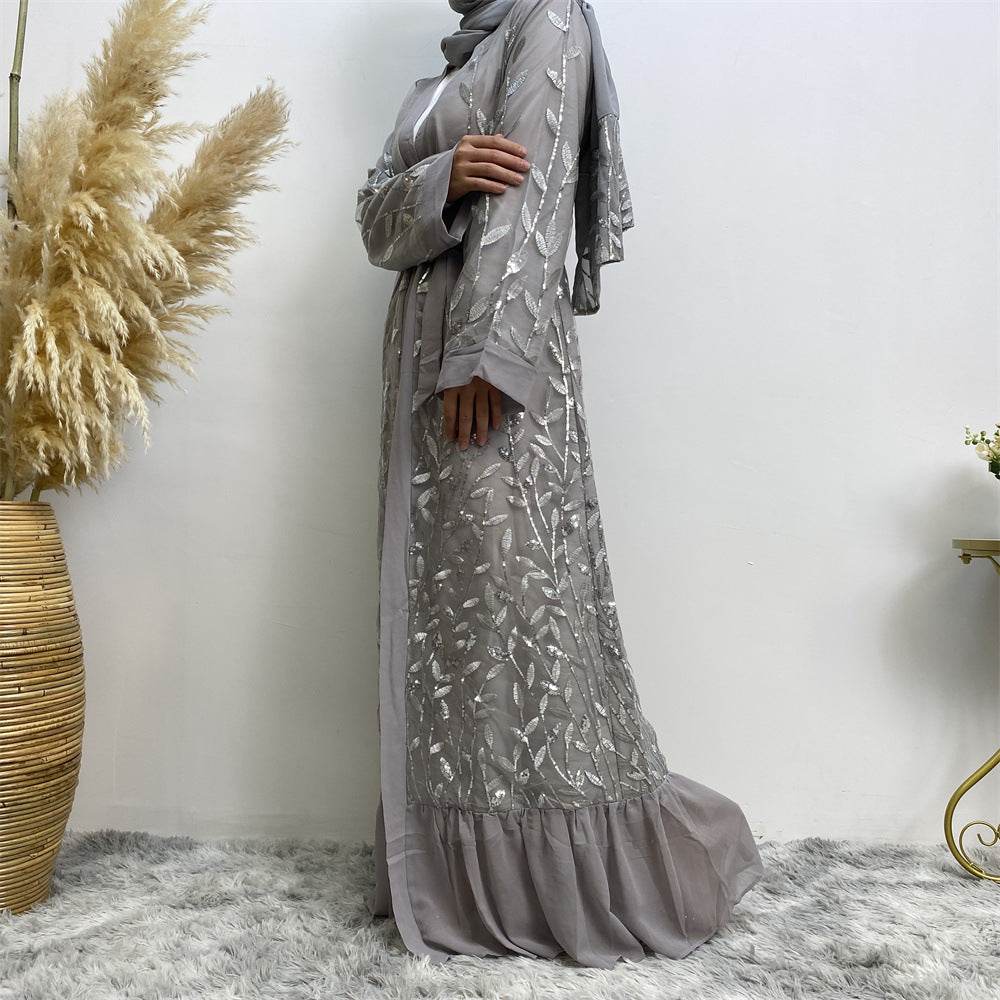Leaf-patterned sequined robe - Price Value Store