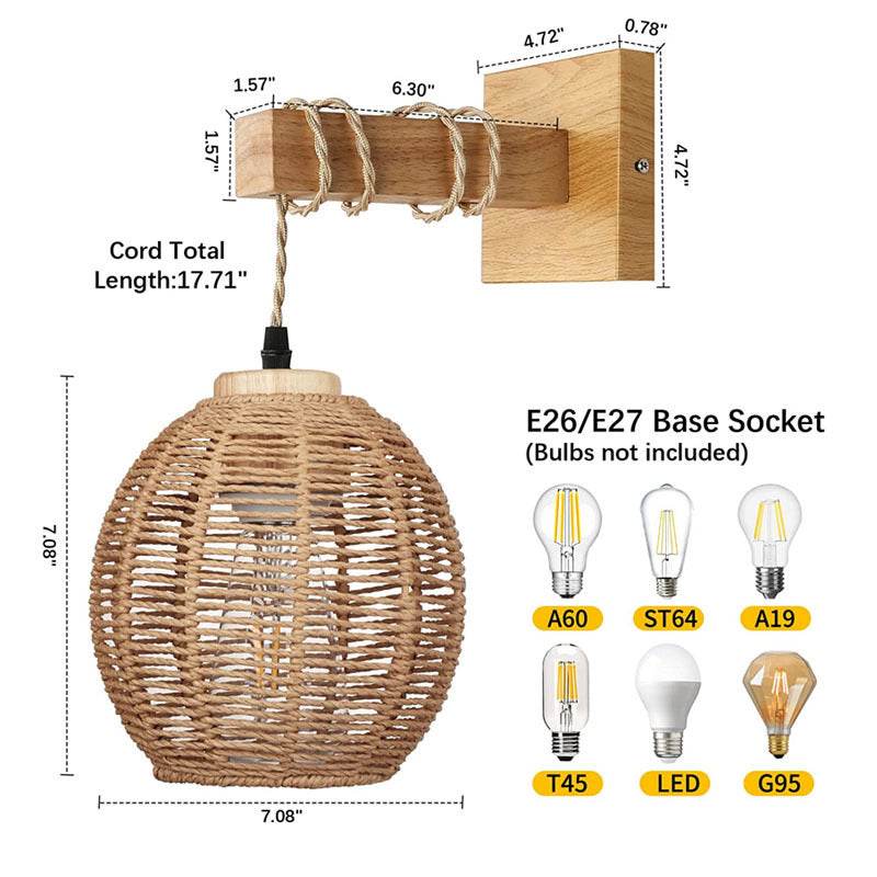 Bamboo woven bedside wall lamp - Price Value Store