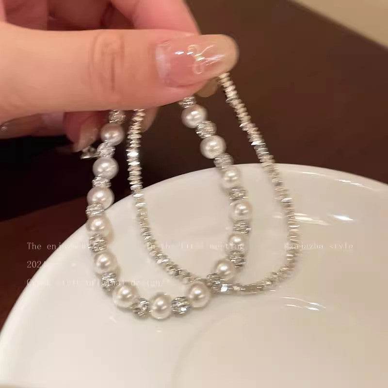 Elegant Pearl and Crushed Silver Beaded Bracelet - Price Value Store