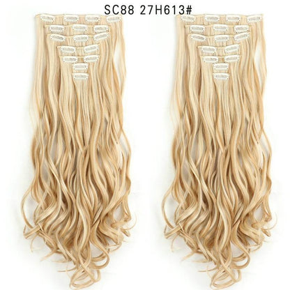 Seven Piece Wig Piece 16 Card Women Chemical Fibre High Temperature Silk Wig Long Curly Hair - Price Value Store