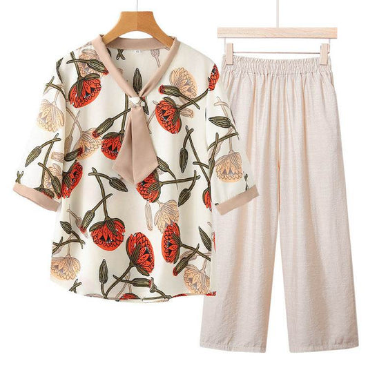 Women's Floral Print Loose Fit Summer Top and Pants Set - Price Value Store