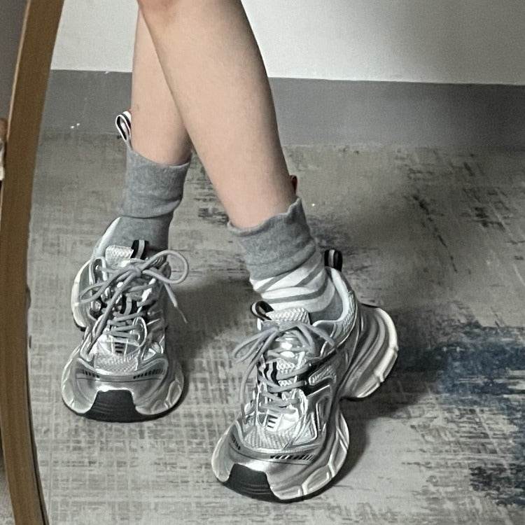 Silver thick-soled sports casual shoes - Price Value Store