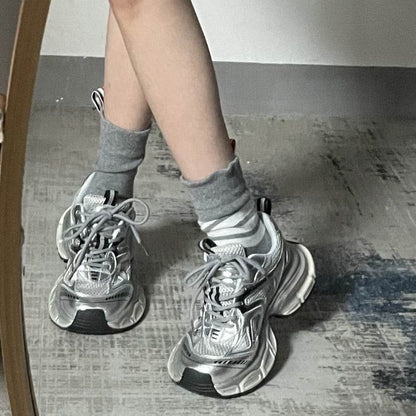 Silver thick-soled sports casual shoes - Price Value Store